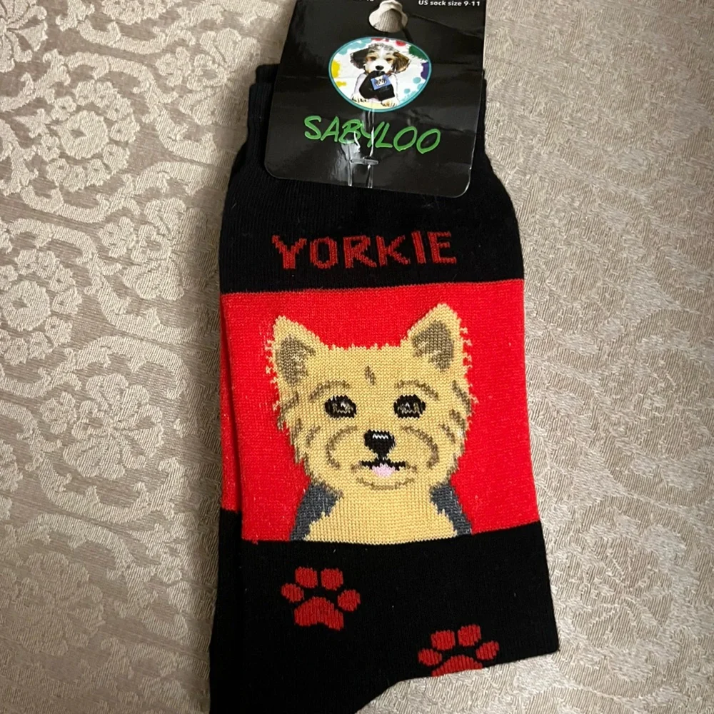 Sabyloo Yorkie Dog Socks - Black and Red